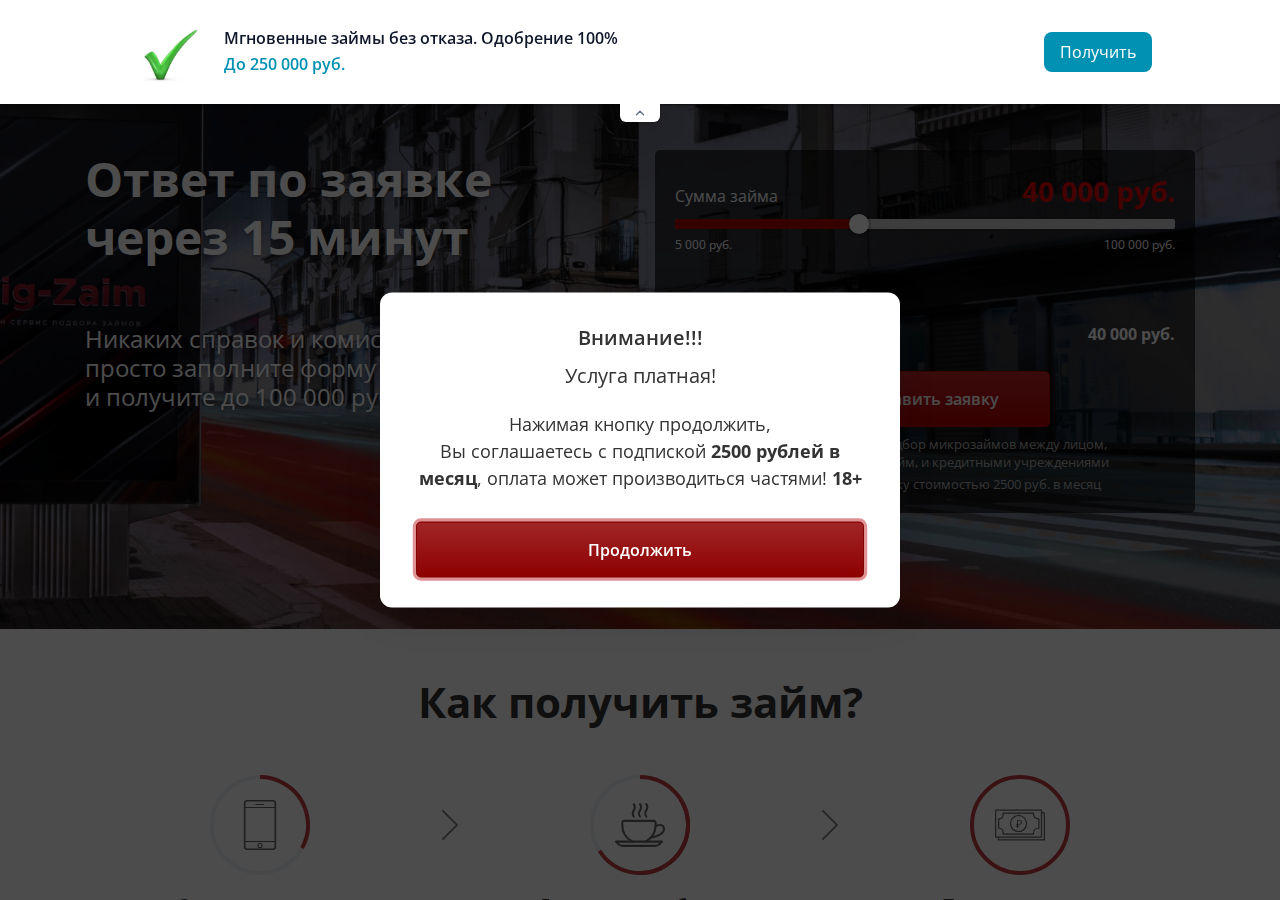 Главная страница сервиса подбора займов Биг Займ