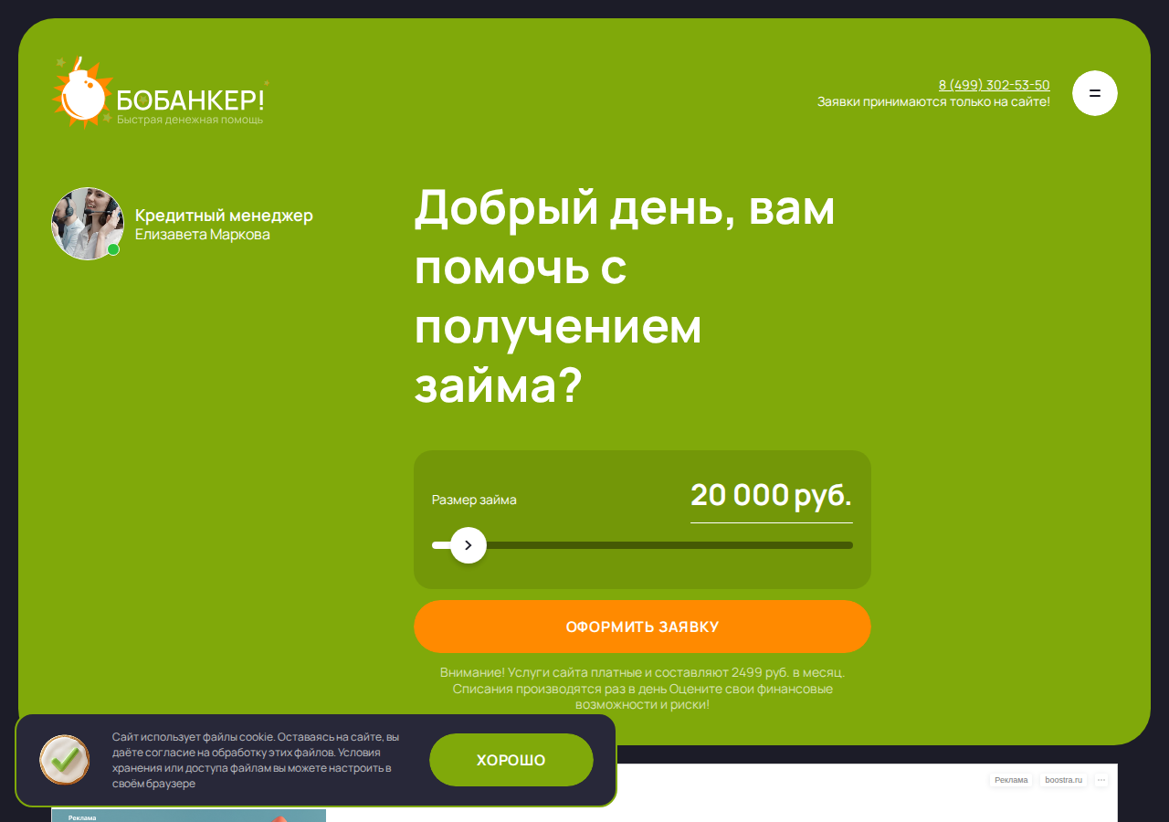Главная страница сервиса Бобанкер с платными подписками