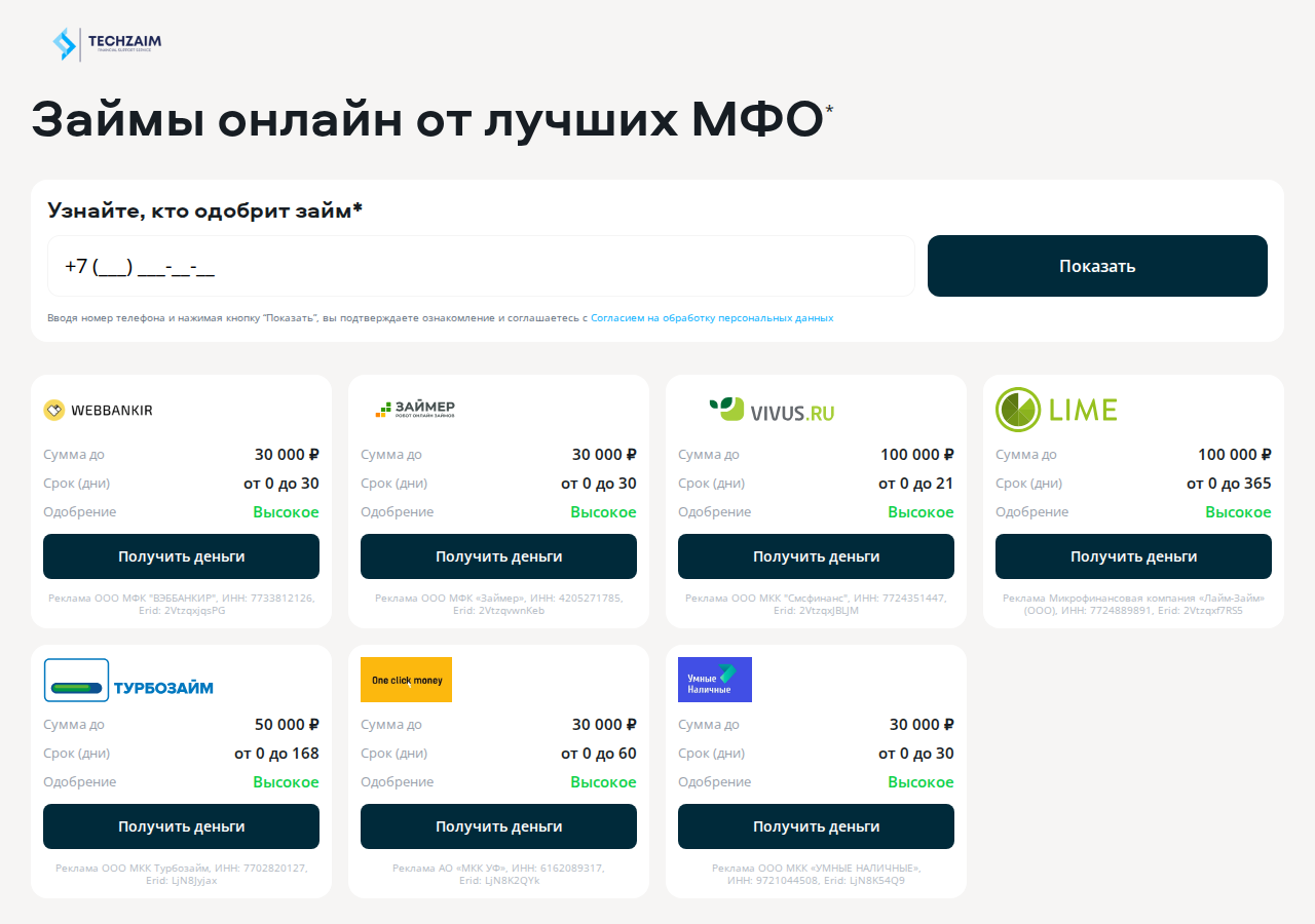 Контакты для связи со службой поддержки TechZaim