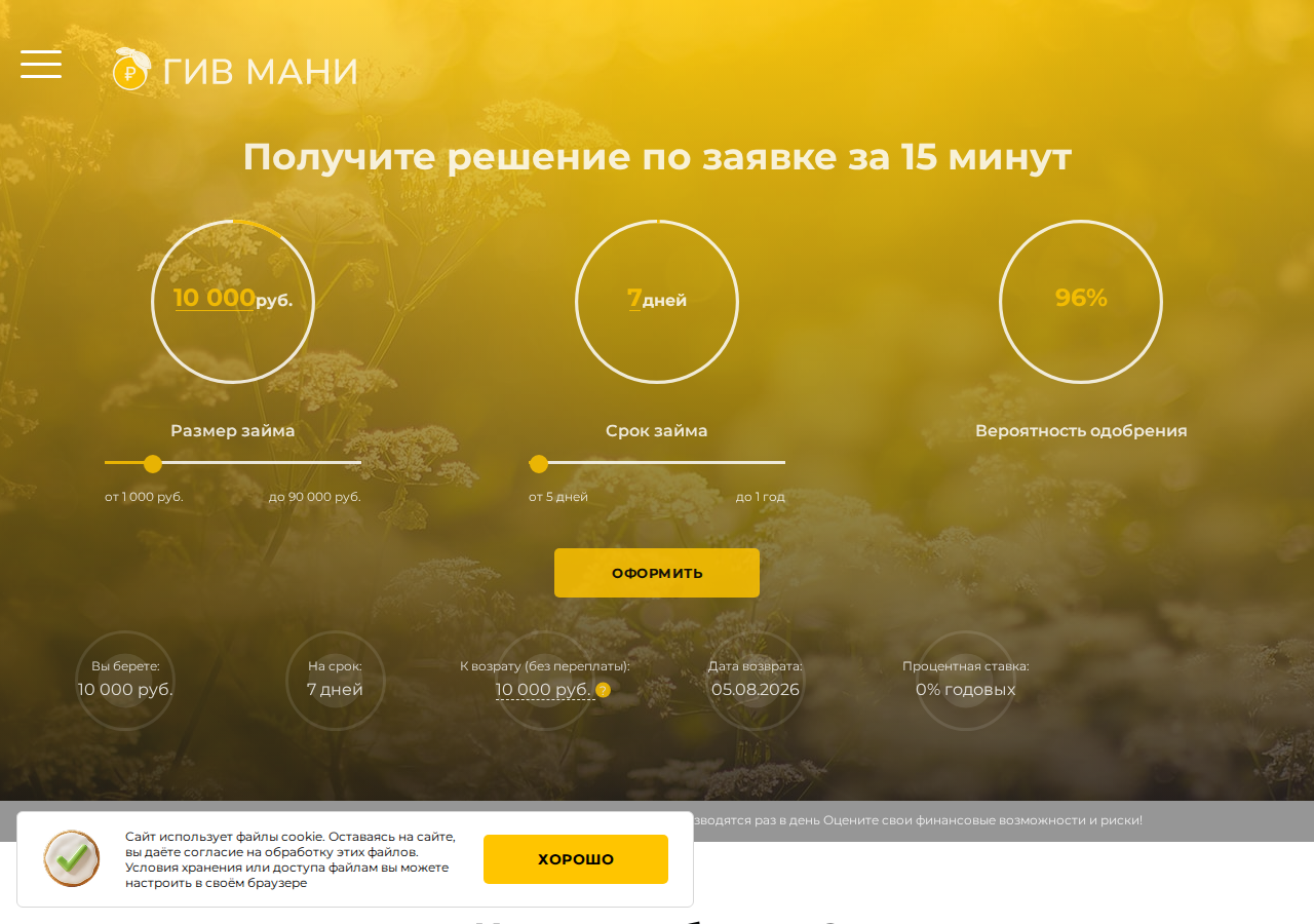Главная страница сервиса «Займ money mo»